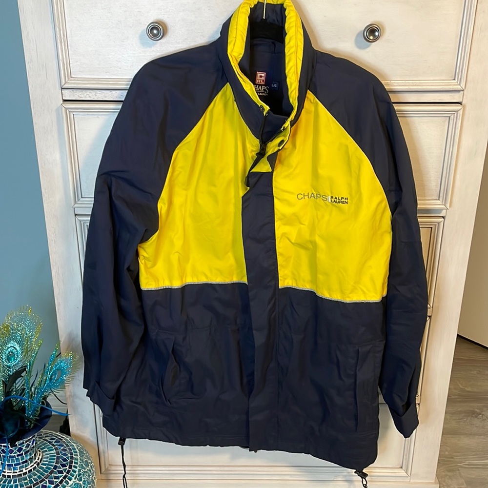 Vintage Ralph Lauren Chaps Mens Jacket Size large Yellow Logo Hoodie Windbreaker